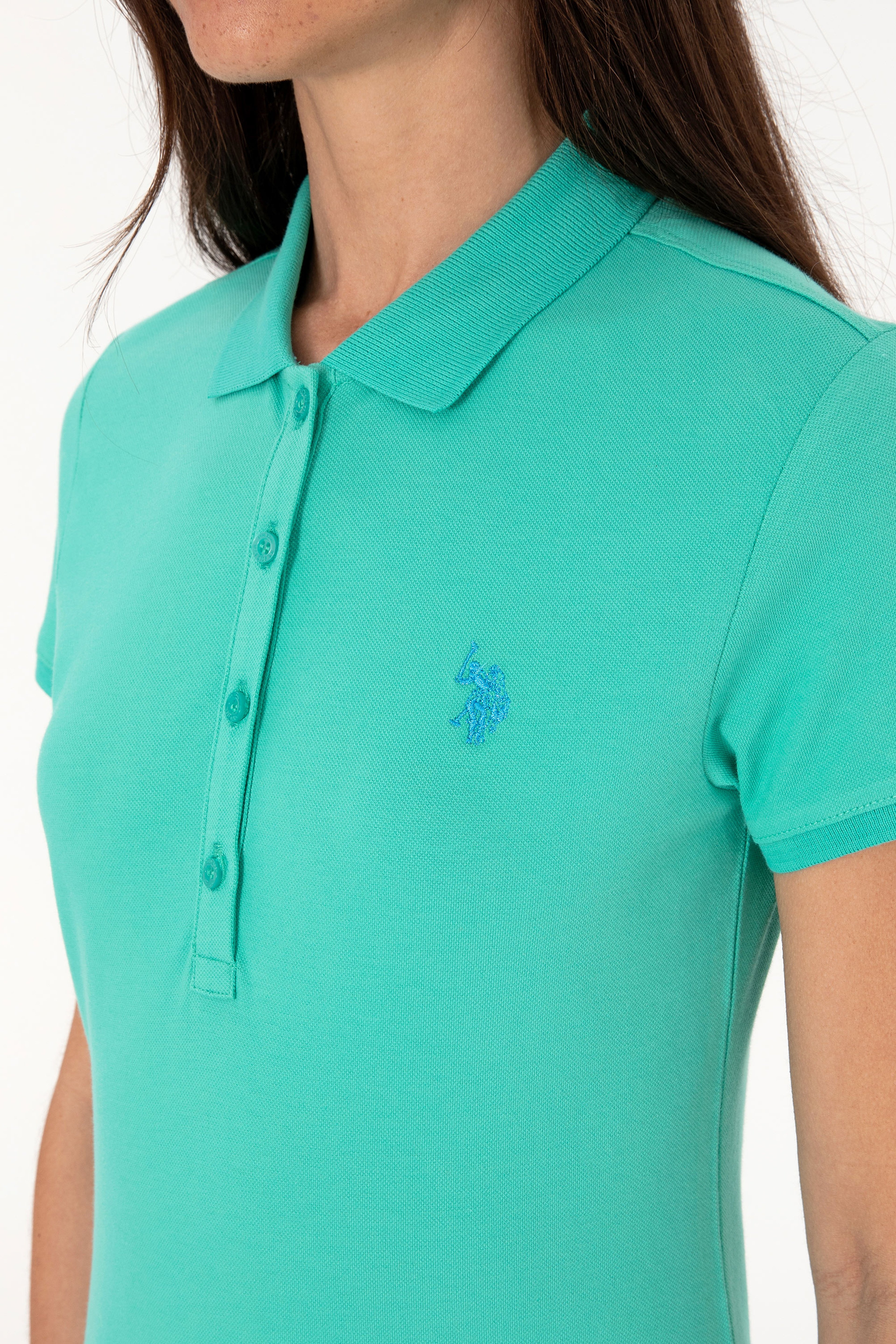 Kadın Mint Basic Polo Yaka Tişört - Image 7