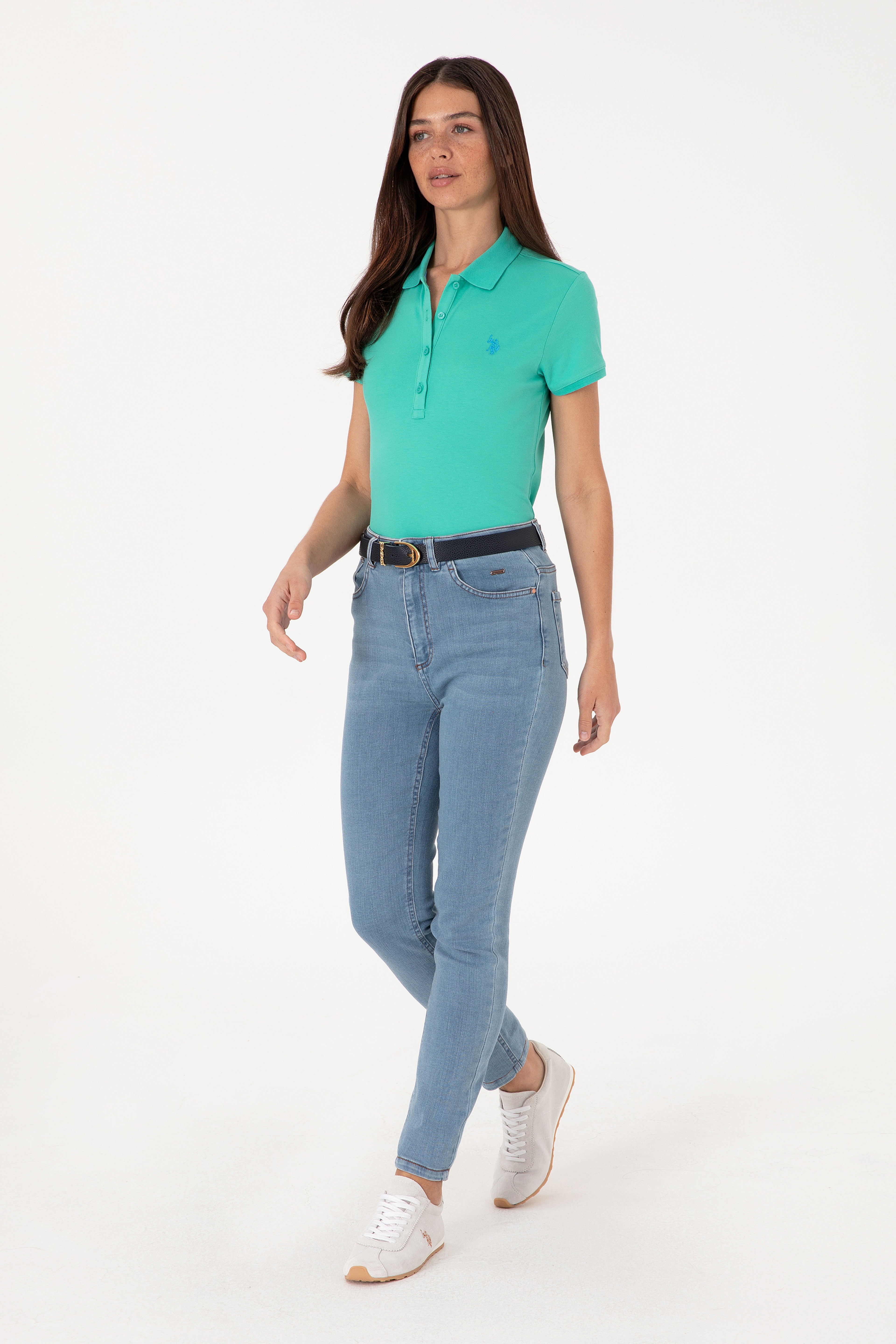 Kadın Mint Basic Polo Yaka Tişört