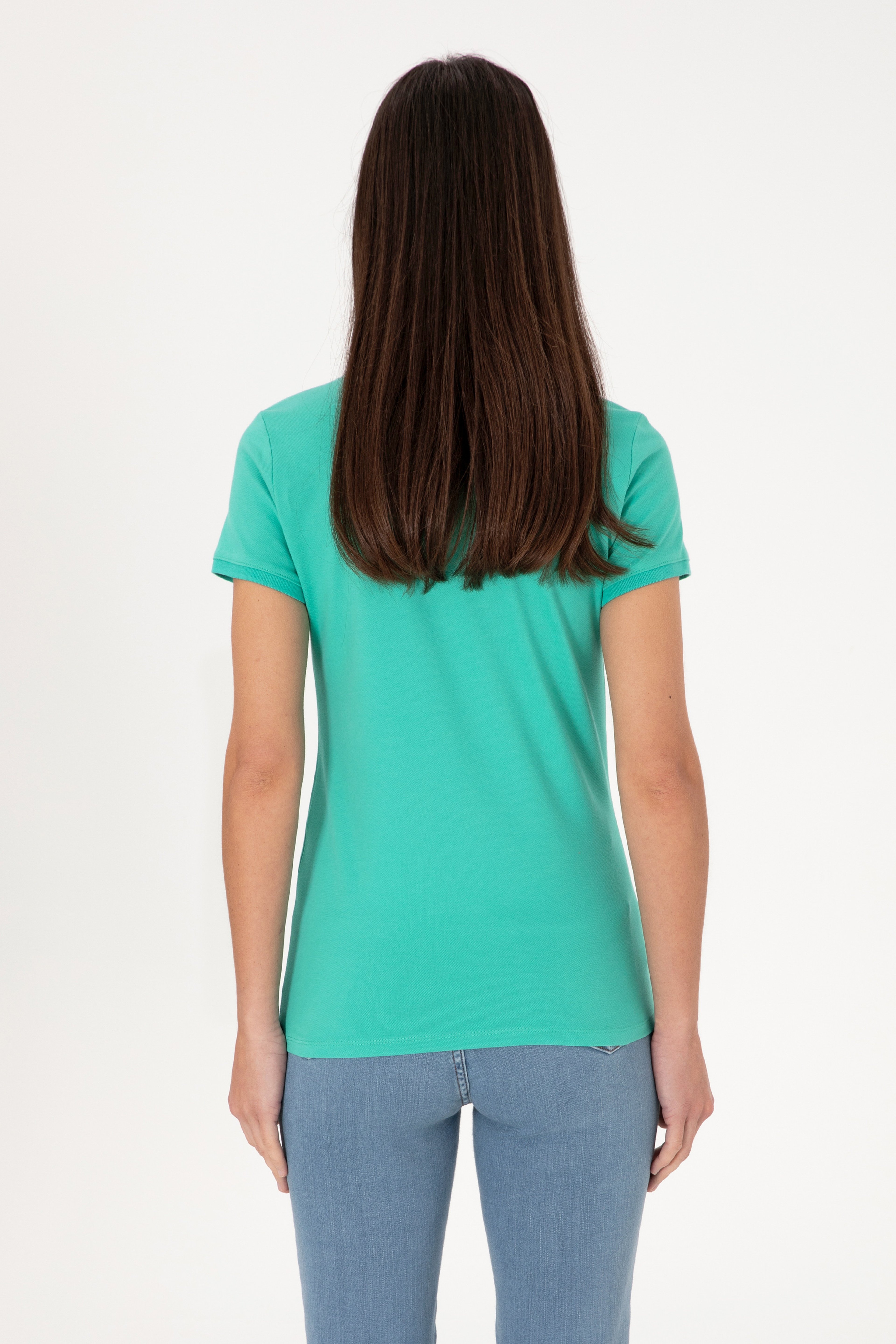 Kadın Mint Basic Polo Yaka Tişört - Image 5