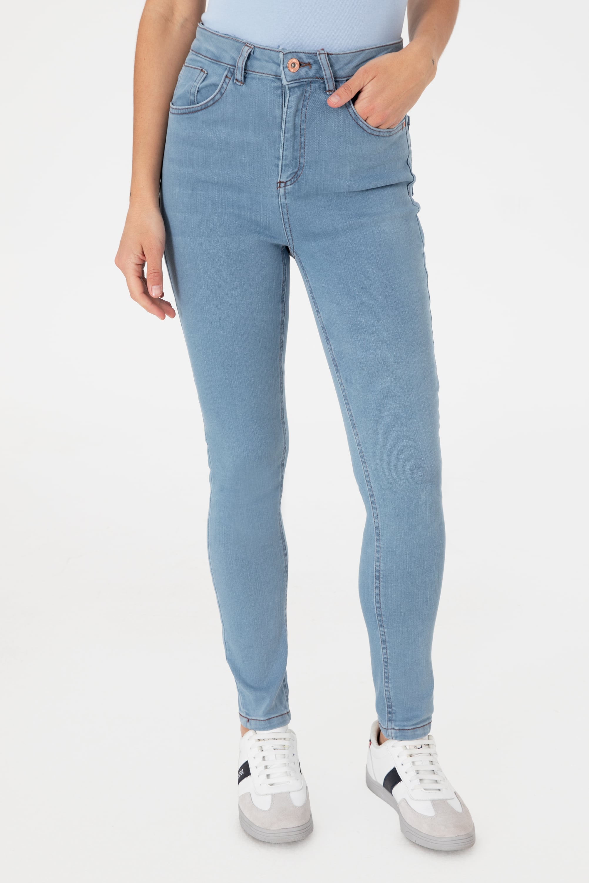 Kadın Açık Mavi Skinny High Waist Fit Pantolon - Image 2