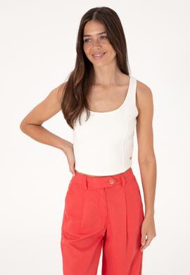 Kadın Krem Kolsuz Bisiklet Yaka Tişört - 50300654013