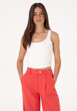 Kadın Krem Kolsuz Bisiklet Yaka Tişört - 50300654013