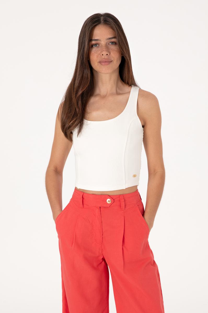 Kadın Krem Kolsuz Bisiklet Yaka Tişört