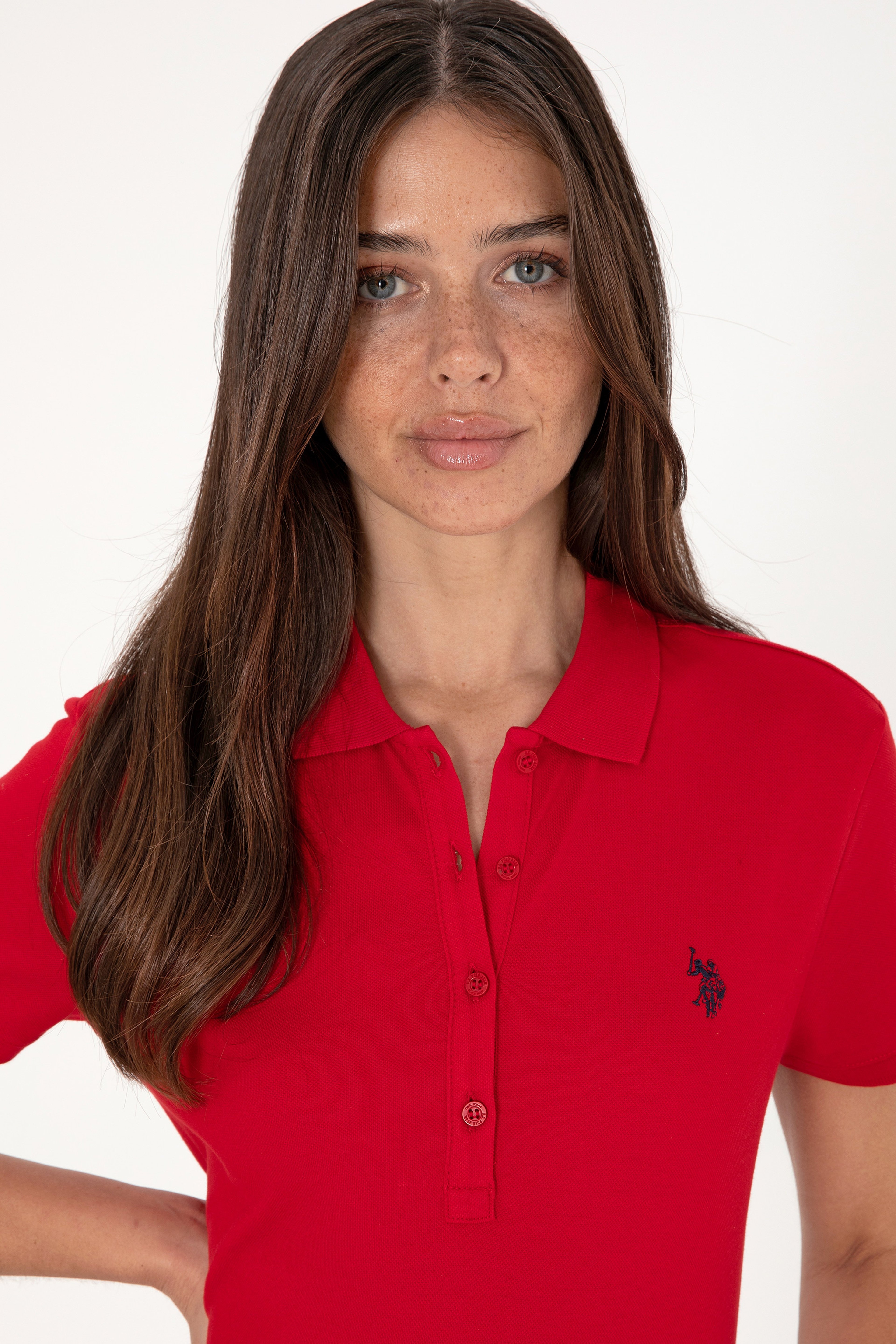 Kadın Kırmızı Basic Polo Yaka Tişört - Image 2