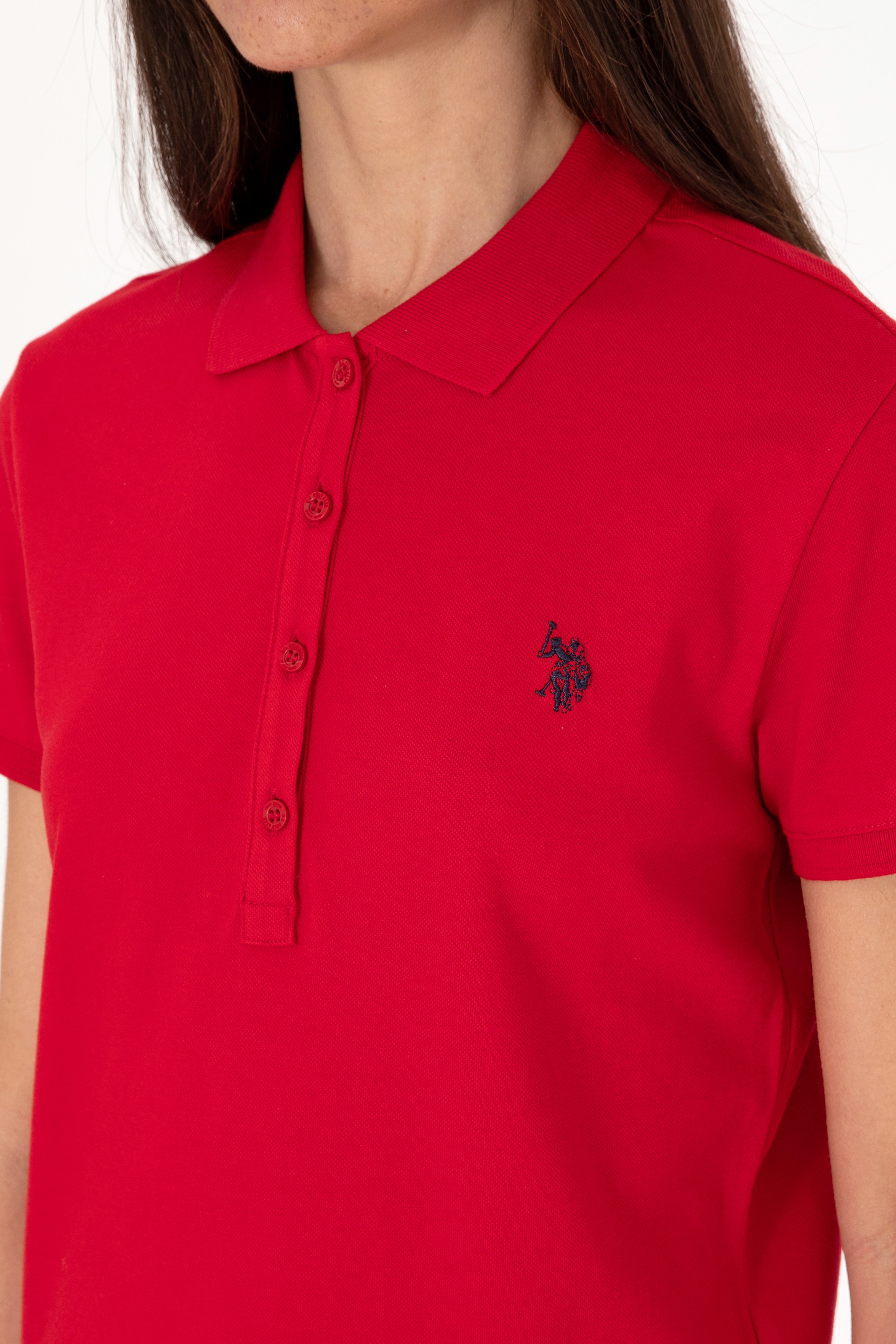 Kadın Kırmızı Basic Polo Yaka Tişört - Image 7