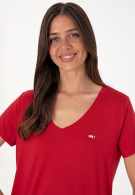 Kadın Kırmızı Modal Karışımlı V Yaka Basic Tişört - 50305773078