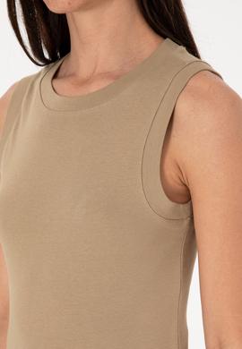 Kadın Haki Kolsuz Bisiklet Yaka Basic Tişört - 50305841007