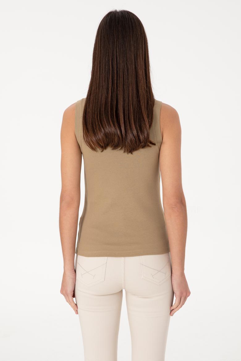 Kadın Haki Kolsuz Bisiklet Yaka Basic Tişört - 50305841007