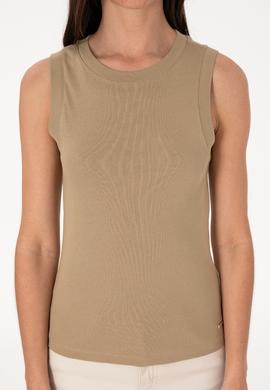 Kadın Haki Kolsuz Bisiklet Yaka Basic Tişört - 50305841007