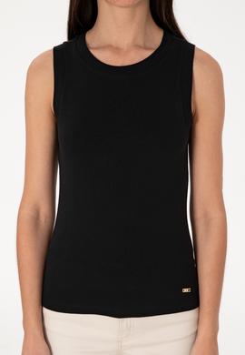 Kadın Siyah Kolsuz Bisiklet Yaka Basic Tişört - 50305841055