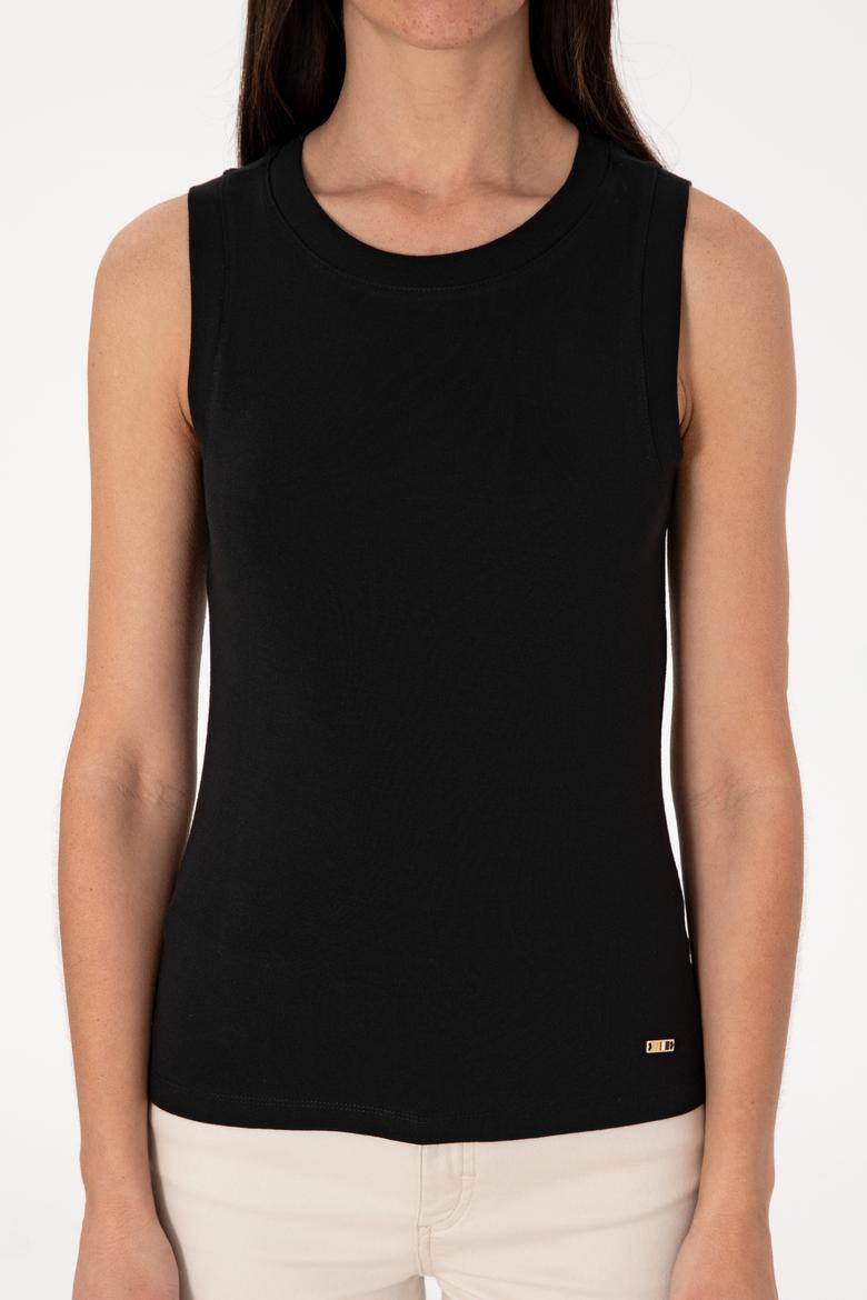 Kadın Siyah Kolsuz Bisiklet Yaka Basic Tişört - 50305841055