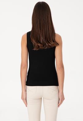 Kadın Siyah Kolsuz Bisiklet Yaka Basic Tişört - 50305841055