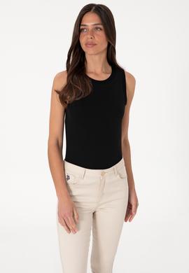 Kadın Siyah Kolsuz Bisiklet Yaka Basic Tişört - 50305841055