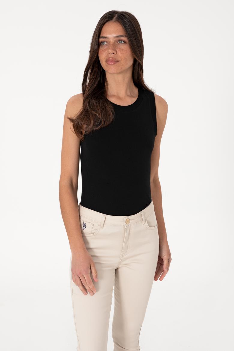 Kadın Siyah Kolsuz Bisiklet Yaka Basic Tişört - 50305841055