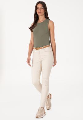 Kadın Koyu Haki Kolsuz Bisiklet Yaka Basic Tişört - 50305841126