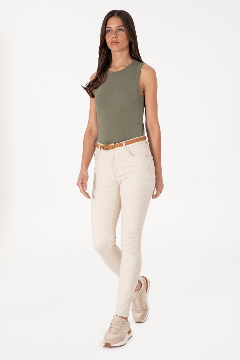 Kadın Koyu Haki Kolsuz Bisiklet Yaka Basic Tişört - 50305841126