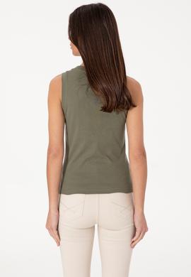 Kadın Koyu Haki Kolsuz Bisiklet Yaka Basic Tişört - 50305841126