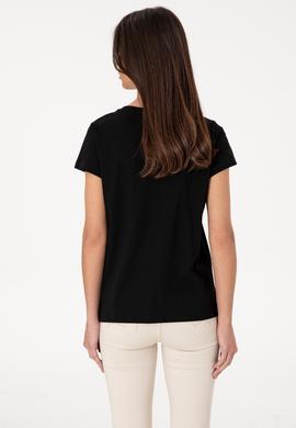 Kadın Siyah Bisiklet Yaka Tişört - 50305842107