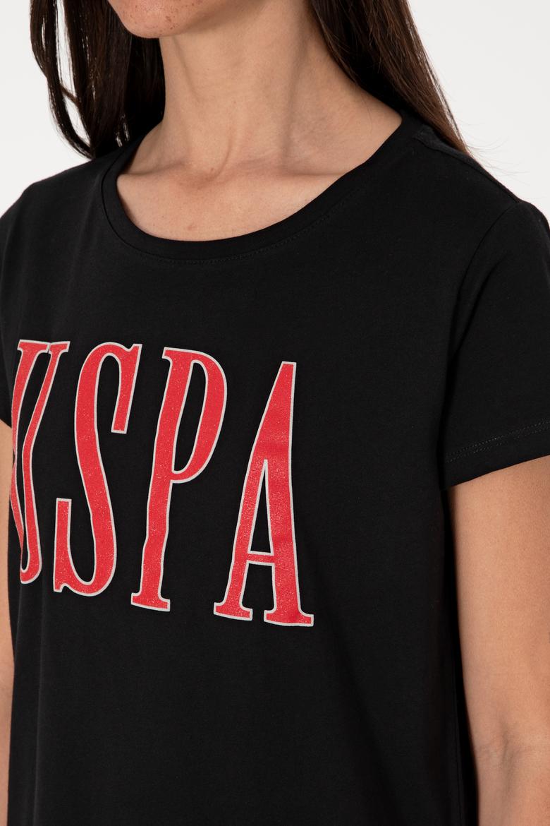 Kadın Siyah Bisiklet Yaka Tişört - 50305842107