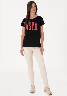 Kadın Siyah Bisiklet Yaka Tişört - 50305842107