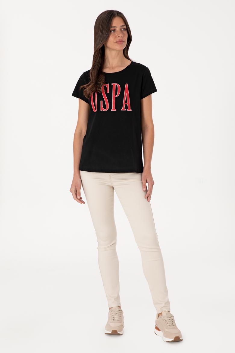 Kadın Siyah Bisiklet Yaka Tişört - 50305842107