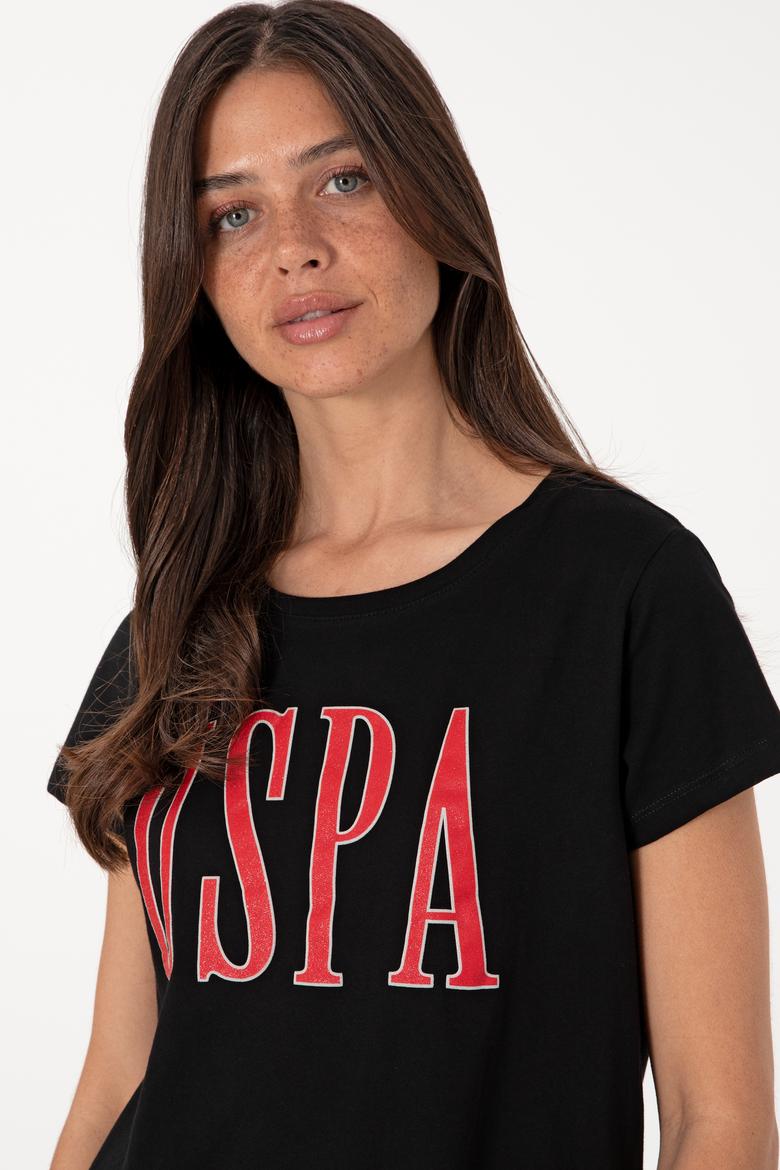 Kadın Siyah Bisiklet Yaka Tişört - 50305842107