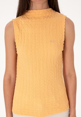 Kadın Turuncu Kolsuz Dik Yaka Tişört - 50300749013
