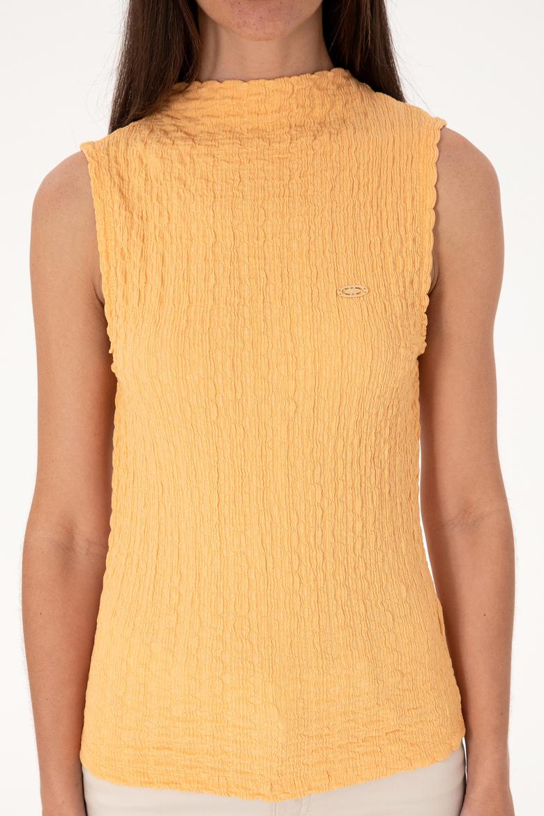 Kadın Turuncu Kolsuz Dik Yaka Tişört - 50300749013