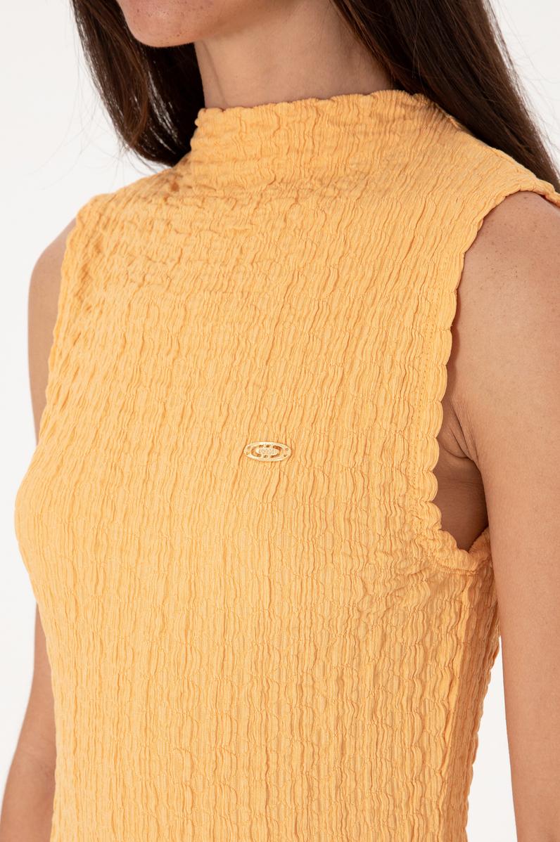 Kadın Turuncu Kolsuz Dik Yaka Tişört