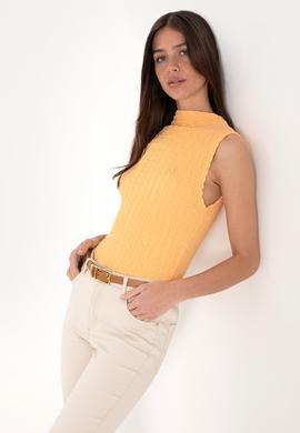 Kadın Turuncu Kolsuz Dik Yaka Tişört - 50300749013