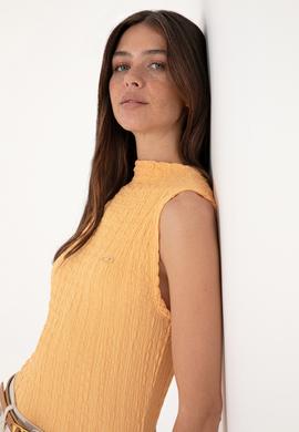 Kadın Turuncu Kolsuz Dik Yaka Tişört - 50300749013