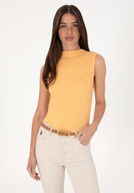 Kadın Turuncu Kolsuz Dik Yaka Tişört - 50300749013