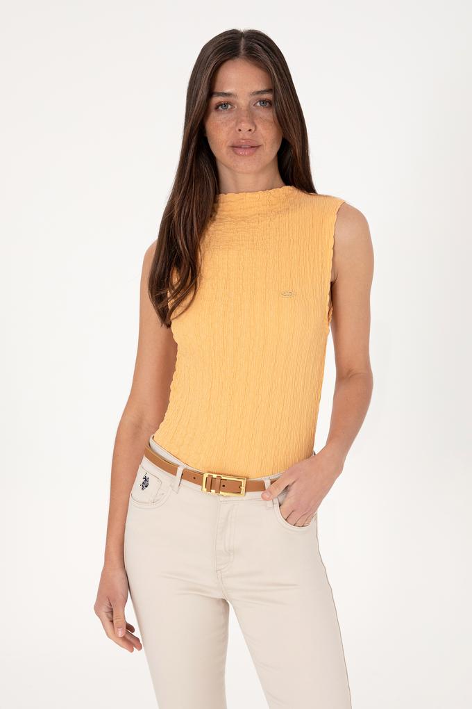 Kadın Turuncu Kolsuz Dik Yaka Tişört