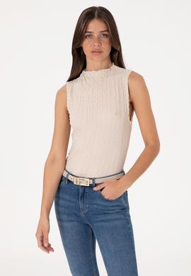 Kadın Taş Kolsuz Dik Yaka Tişört - 50300749023