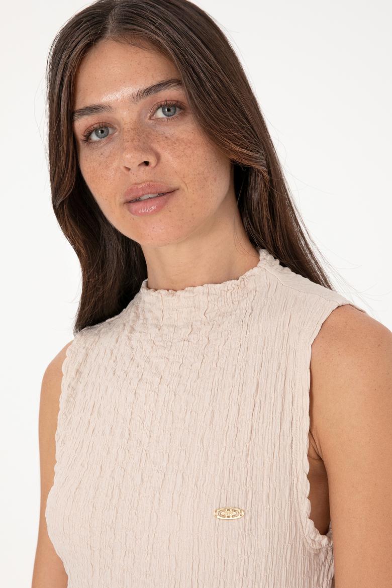 Kadın Taş Kolsuz Dik Yaka Tişört - 50300749023