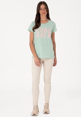 Kadın Su Yeşili Bisiklet Yaka Tişört - 50305842127