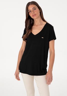 Kadın Siyah Modal Karışımlı V Yaka Basic Tişört - 50305773068