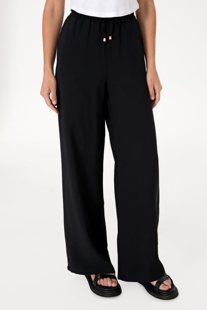 Kadın Siyah Loose Relax Fit Kanvas Pantolon