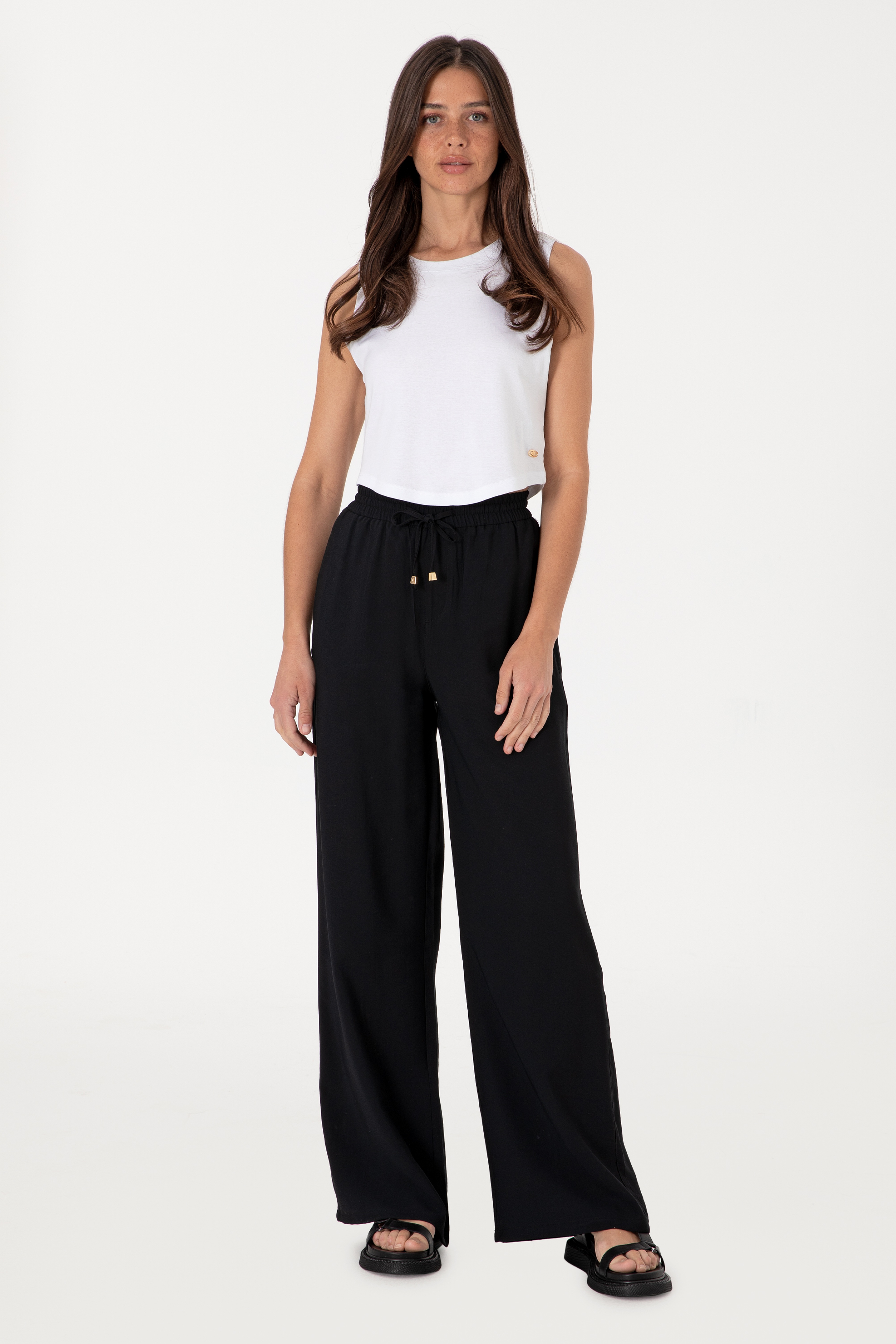 Kadın Siyah Loose Relax Fit Kanvas Pantolon - Image 3