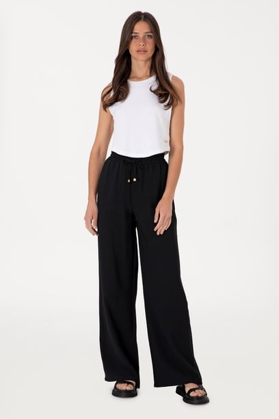 Kadın Siyah Loose Relax Fit Kanvas Pantolon