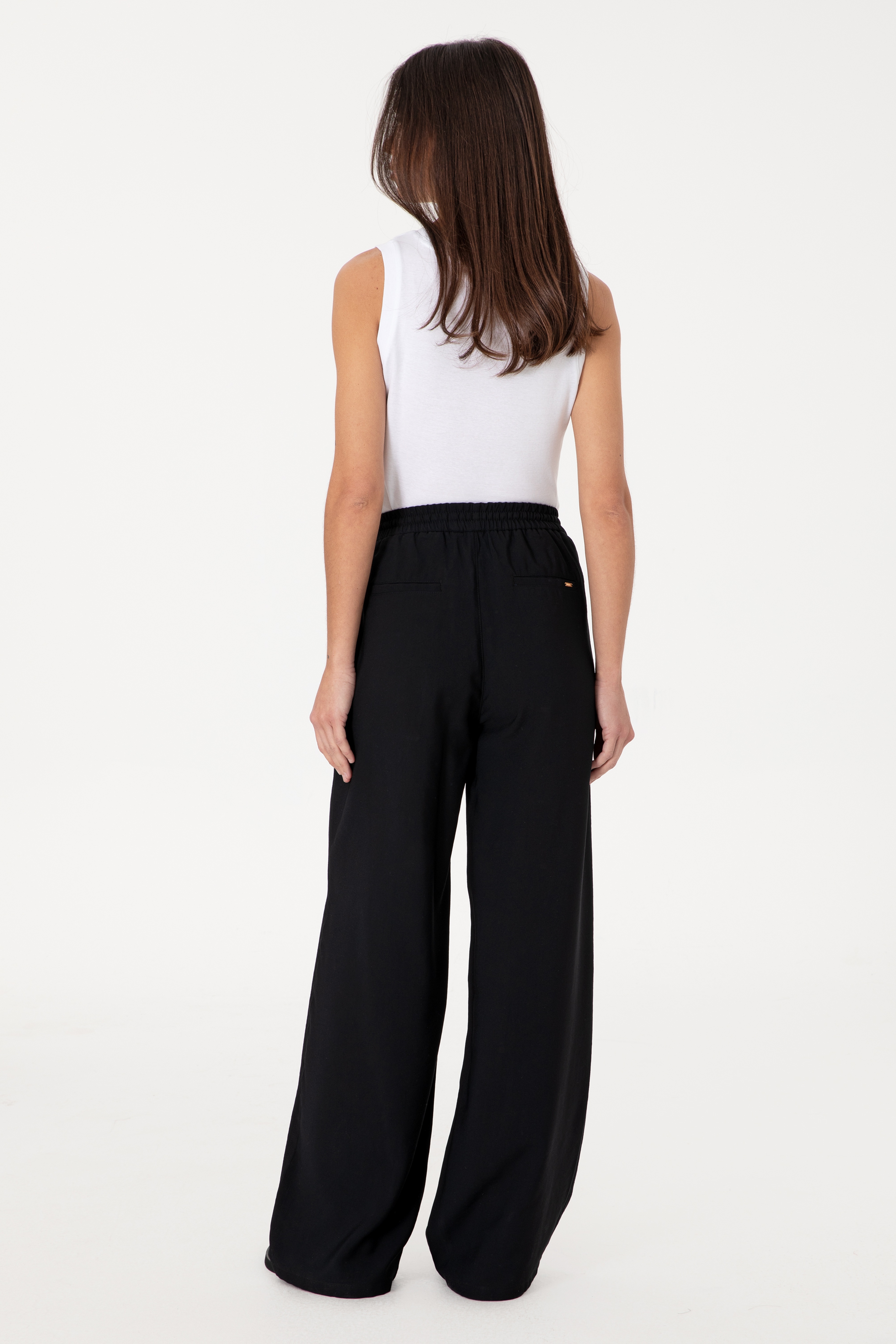 Kadın Siyah Loose Relax Fit Kanvas Pantolon - Image 4