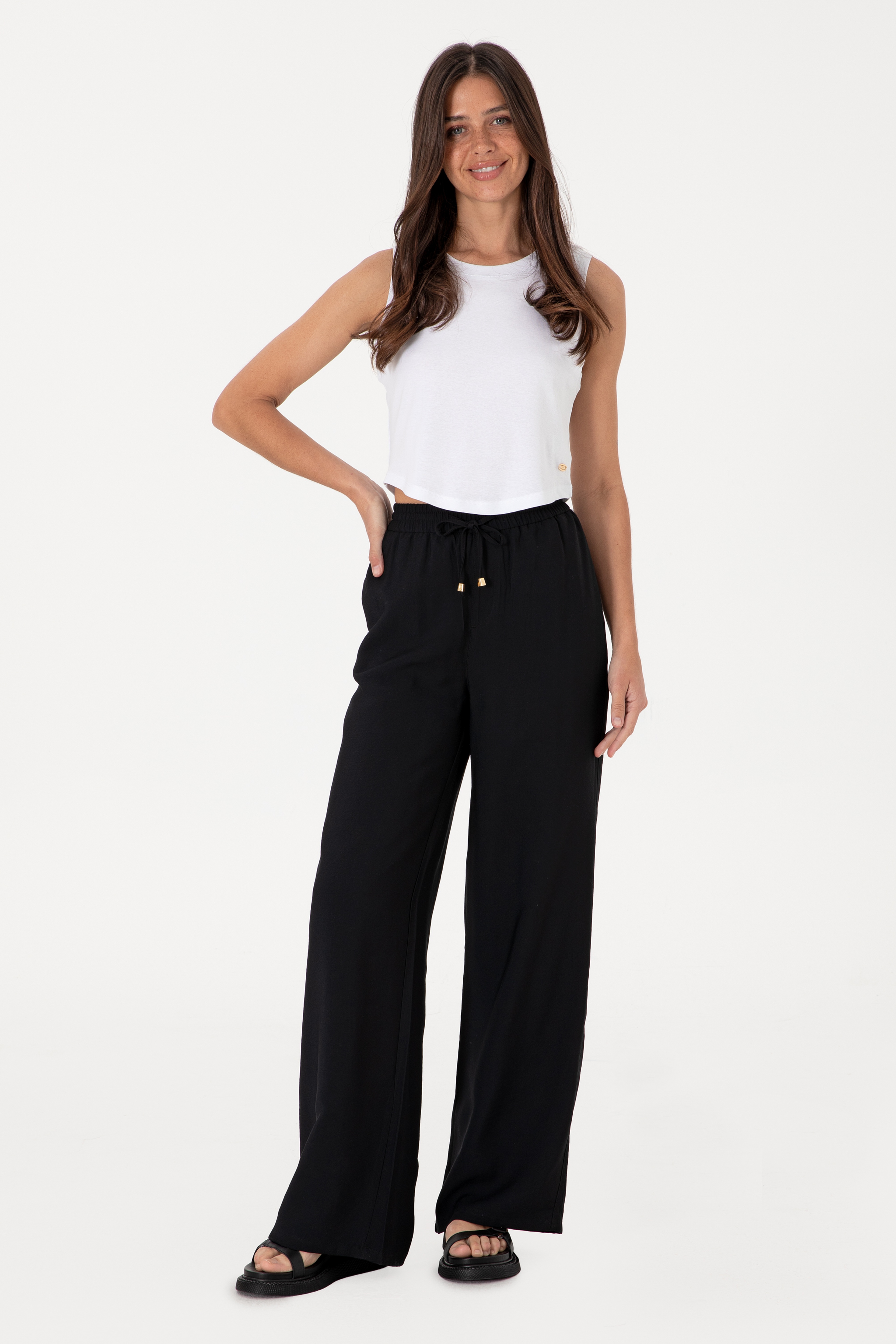 Kadın Siyah Loose Relax Fit Kanvas Pantolon - Image 1
