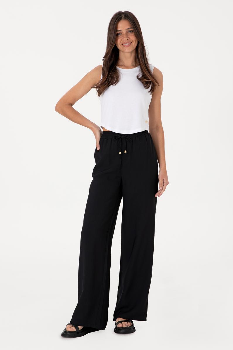 Kadın Siyah Loose Relax Fit Kanvas Pantolon