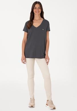 Kadın Antrasit Modal Karışımlı V Yaka Basic Tişört - 50305773019