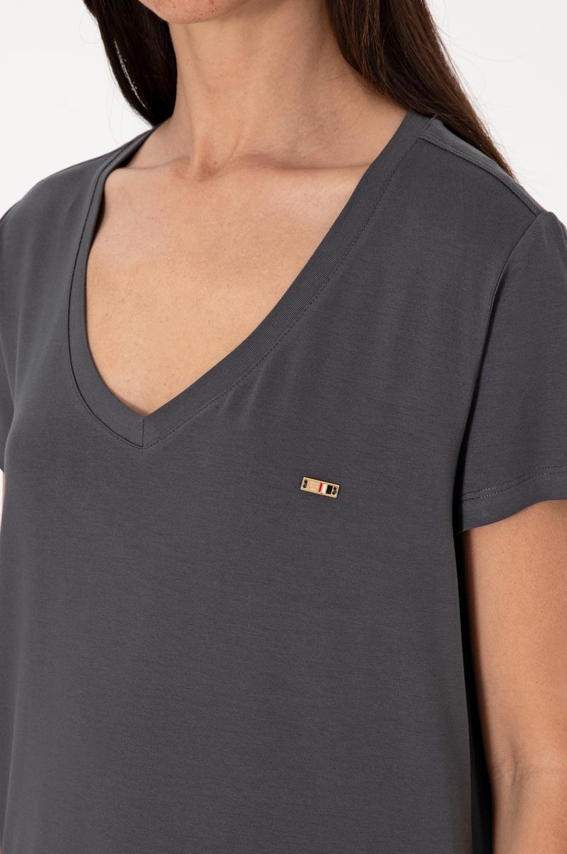 Kadın Antrasit Modal Karışımlı V Yaka Basic Tişört