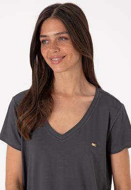 Kadın Antrasit Modal Karışımlı V Yaka Basic Tişört - 50305773019
