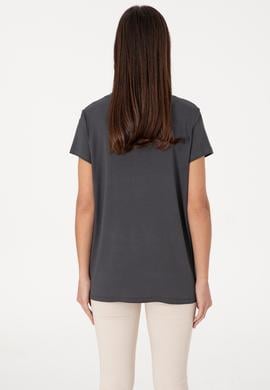 Kadın Antrasit Modal Karışımlı V Yaka Basic Tişört - 50305773019