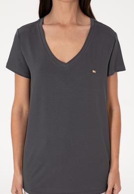 Kadın Antrasit Modal Karışımlı V Yaka Basic Tişört - 50305773019