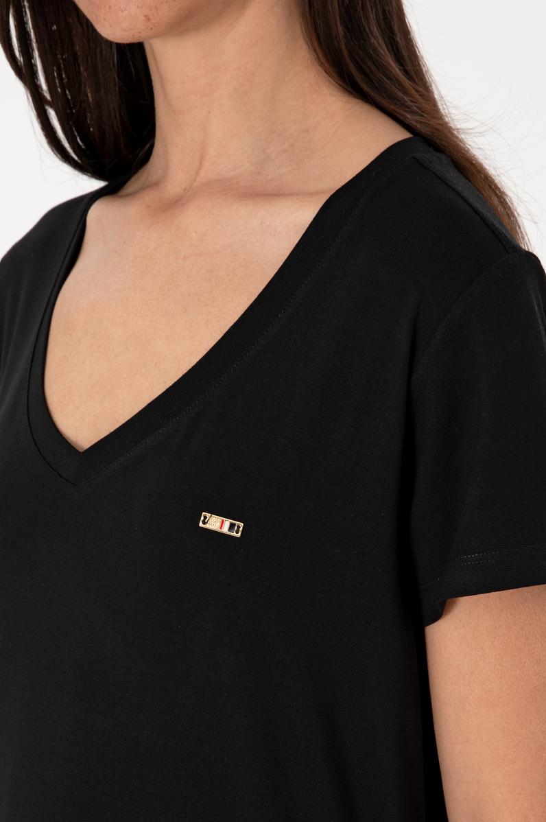 Kadın Siyah Modal Karışımlı V Yaka Basic Tişört