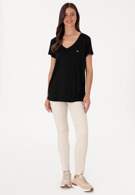 Kadın Siyah Modal Karışımlı V Yaka Basic Tişört - 50305773068
